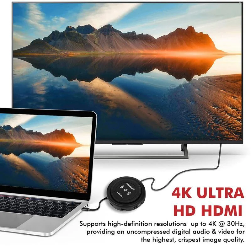 Promate All-in-One USB-C™ Hub with 100W Power Delivery & 10W Qi Wireless Charger, 1 Coil, 5Gbps Transfer Rate, 4K HDMI | CenterHub - Image 4