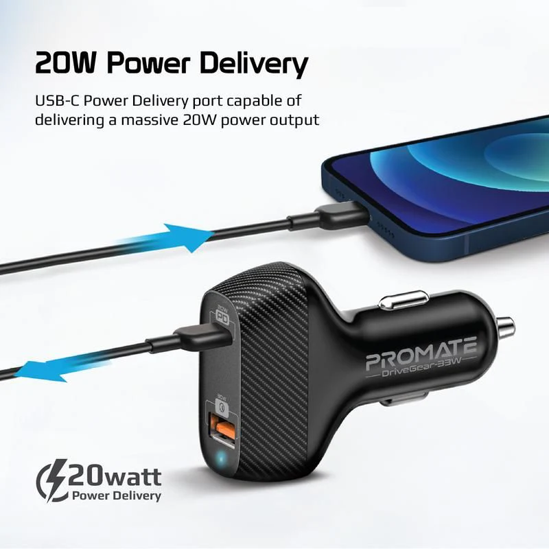 Promate Car Charger – 33W/ Dual USB/ High Speed - Image 3