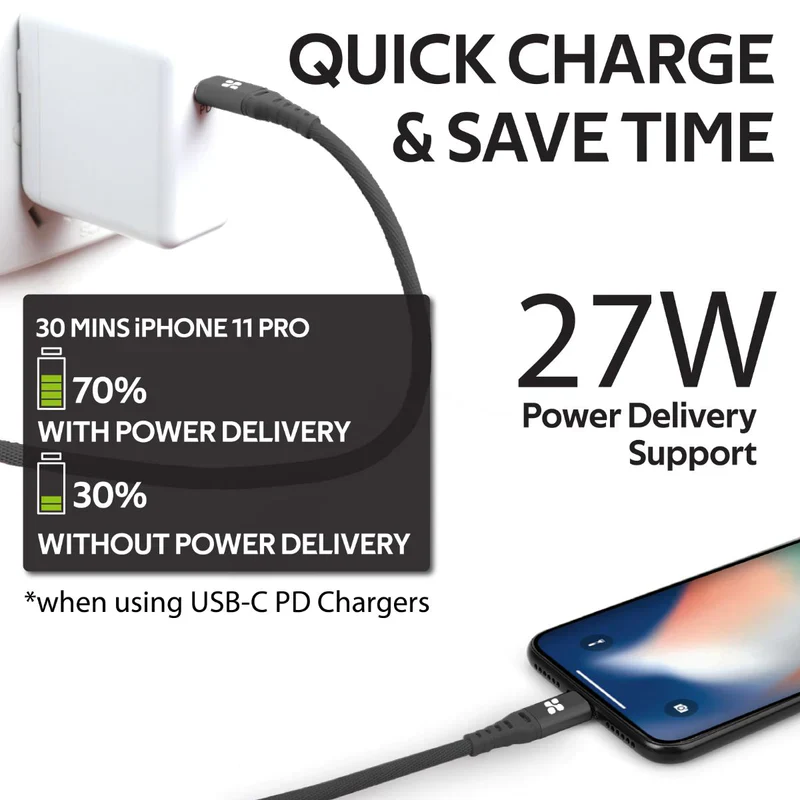 Promate Powercord USB-C to Lightning Data & Charger Cable – 1.2 Metre/ Black - Image 5
