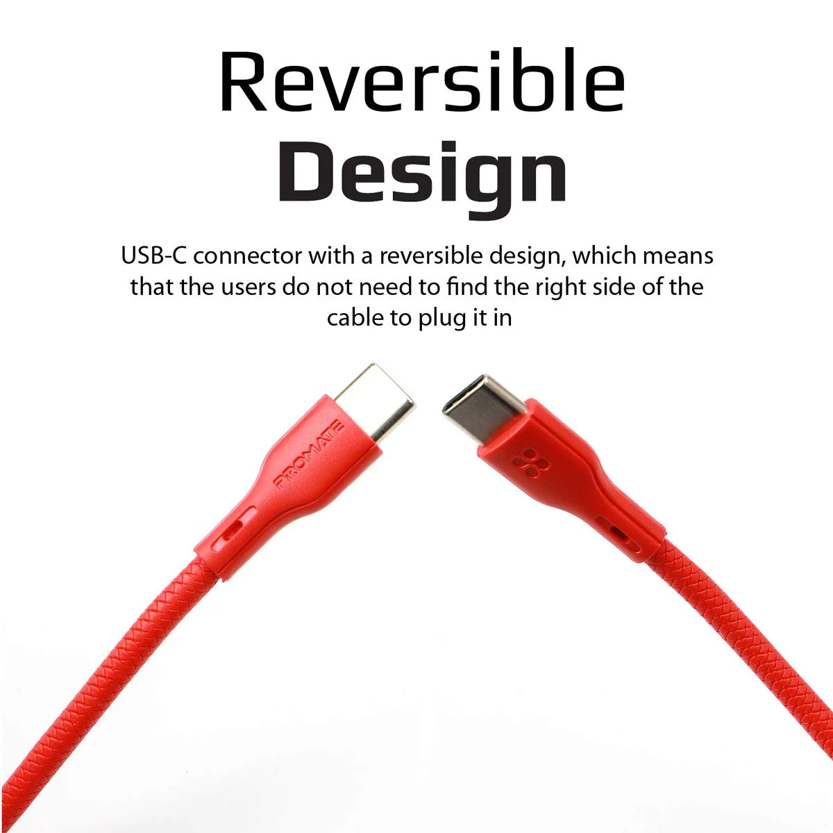 Promate Powercord USB-C to USB-C & Charger Cable – 2 Metre/ Red - Image 3