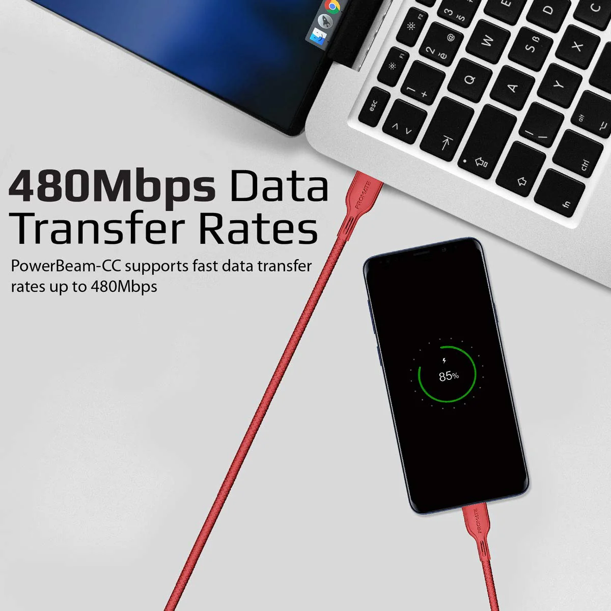 Promate Powercord USB-C to USB-C & Charger Cable – 2 Metre/ Red - Image 4
