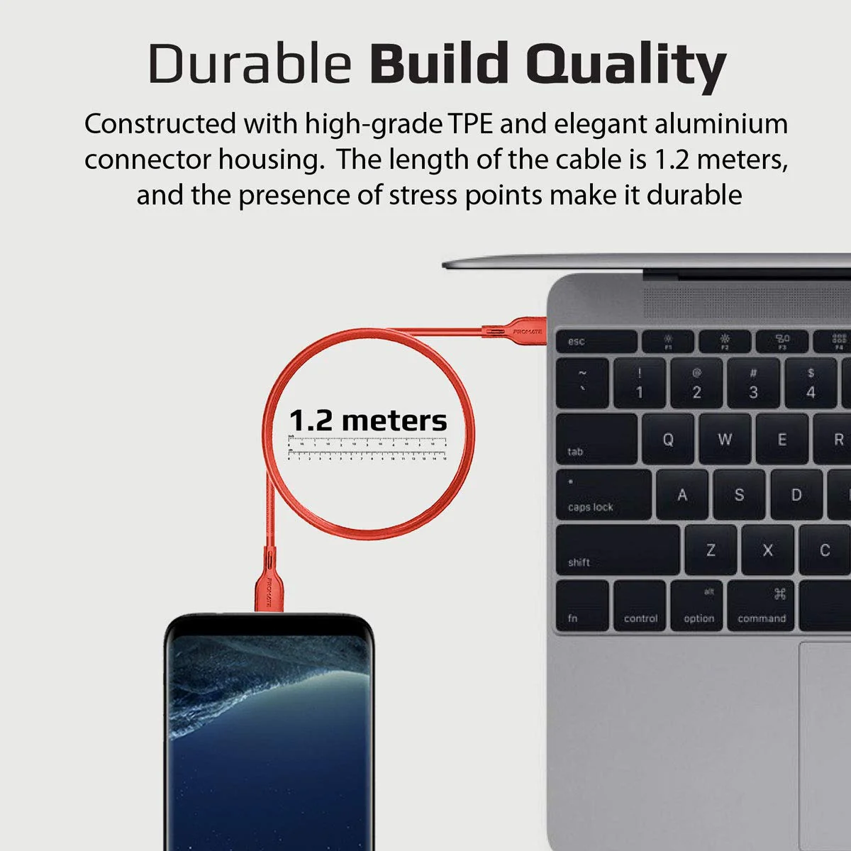 Promate Powercord USB-C to USB-C & Charger Cable – 2 Metre/ Red - Image 5