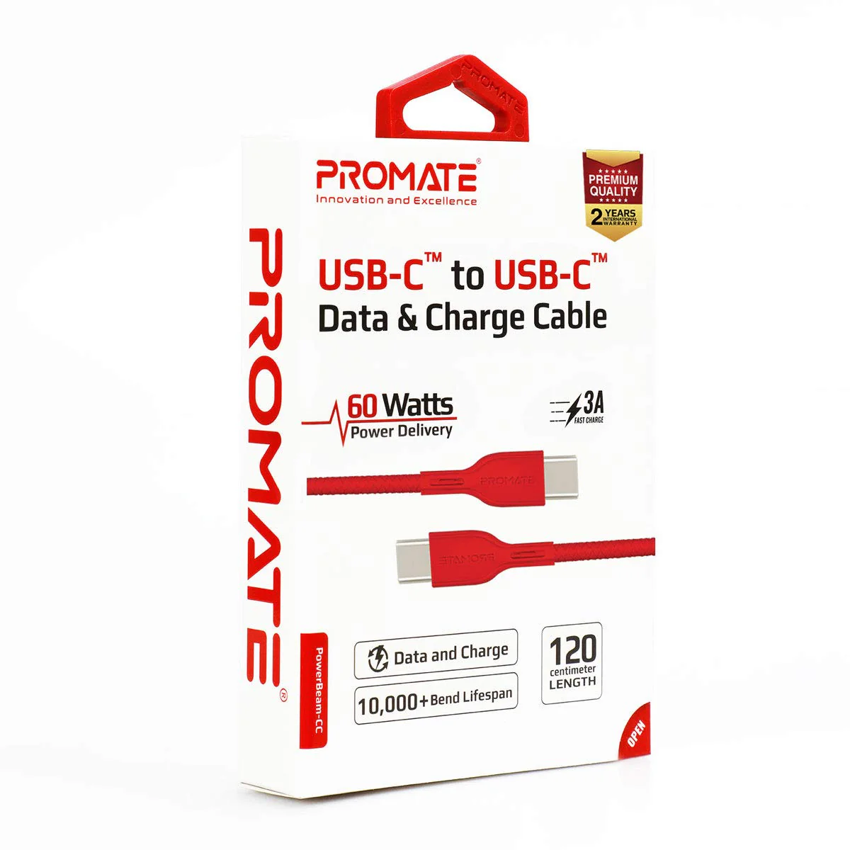 Promate Powercord USB-C to USB-C & Charger Cable – 2 Metre/ Red - Image 7