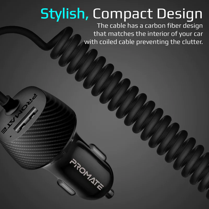 Promate VolTrip-Uni Car Charger – 3.4A USB Port; Multi-Connector Cable - Image 4