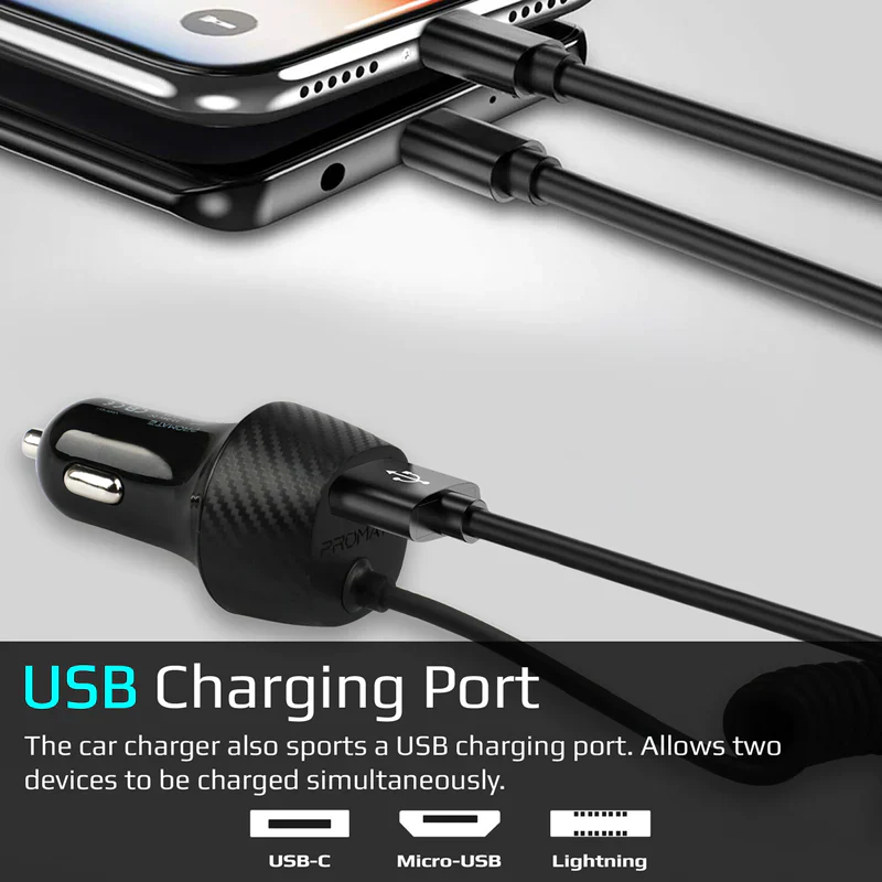 Promate VolTrip-Uni Car Charger – 3.4A USB Port; Multi-Connector Cable - Image 5