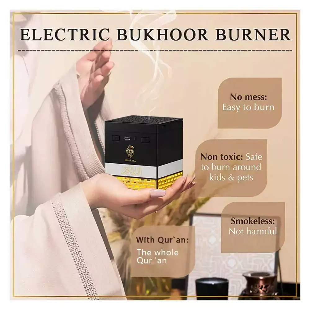 Rechargeable Multi-LED Light Bakhoor Oud Burner with Full Quran Bluetooth Speaker – Remote & App Control - Image 4