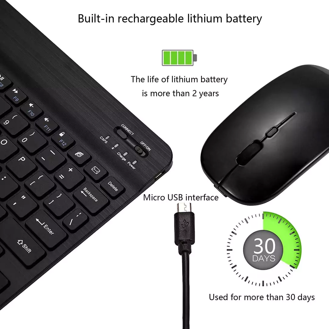 Rechargeable Ultra-Slim Bluetooth Keyboard and Mouse Combo - Black - Image 3