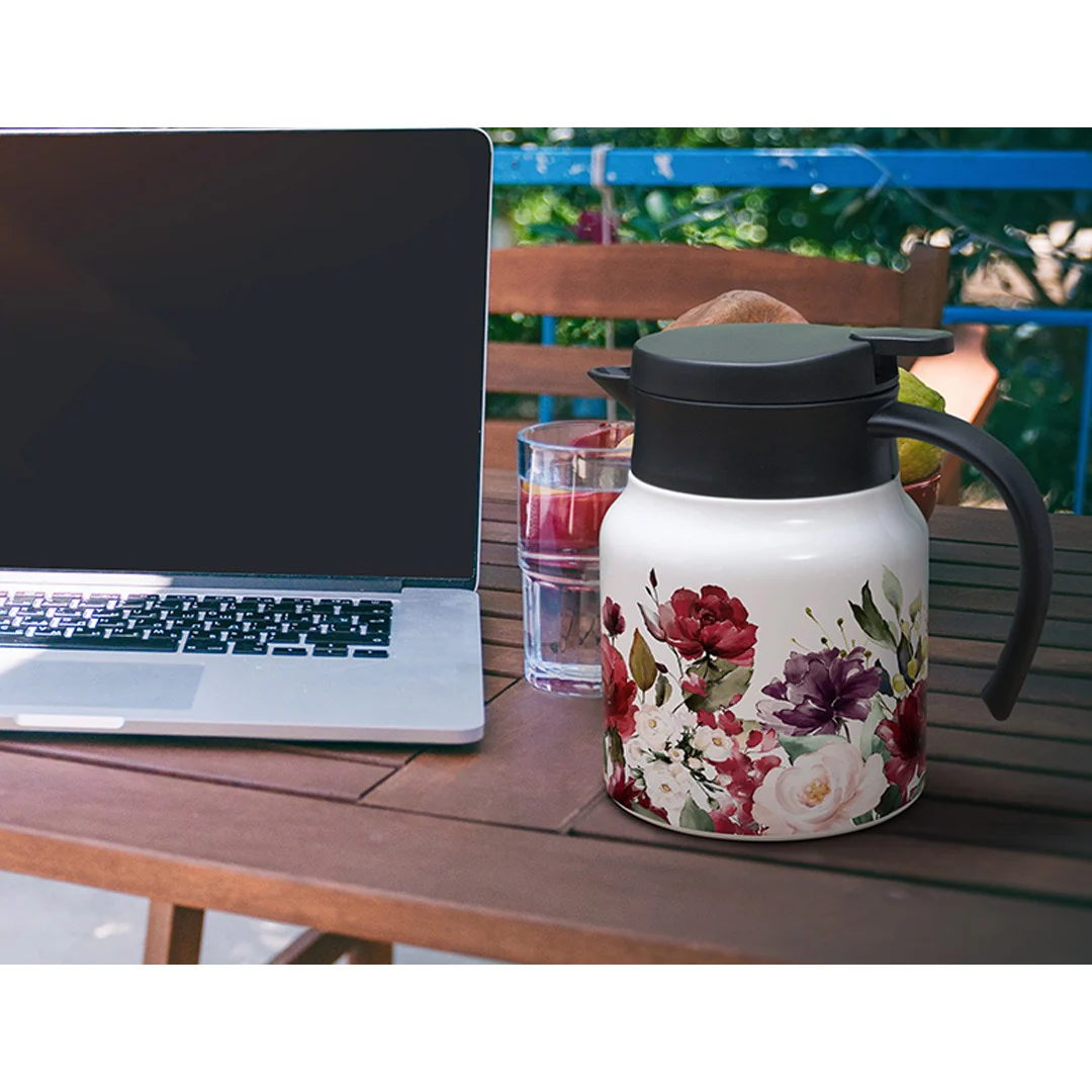 Sublimation Blanks Stainless Steel Coffee Pot w/ Black Handle& Lid – 32oz / 1000ml / White - Image 3