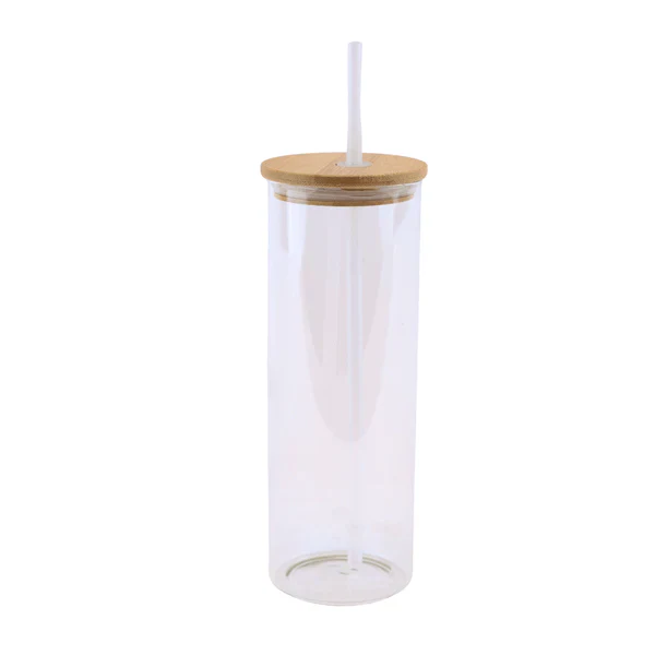 Sublimation Tumbler with Clear Glass and Bamboo Lid – 500ml