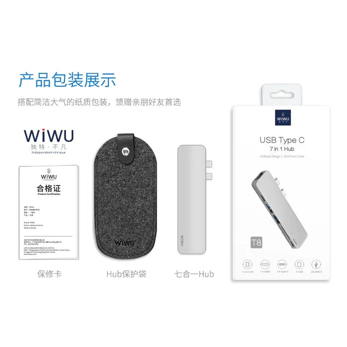 Wiwu USB Type-C 7 In 1 Hub Aluminum Case For Macbook-T8 - Image 3